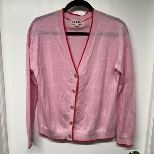 Boden Maggie V-Neck Tipped Linen Cardigan Sweater Sweet Lilac Pink Size Medium